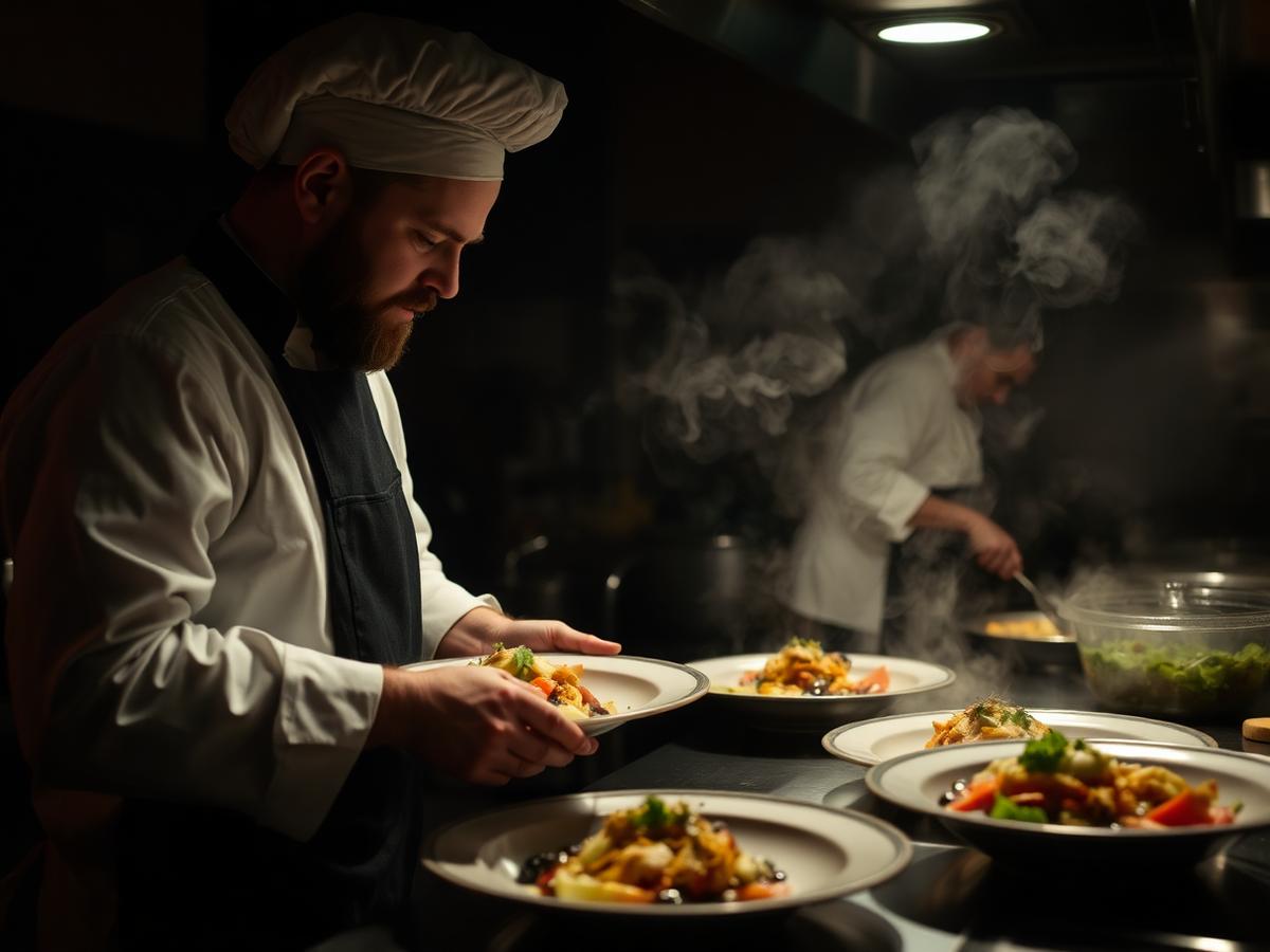 Chef plating a homemade Southern dish in the café kitchen